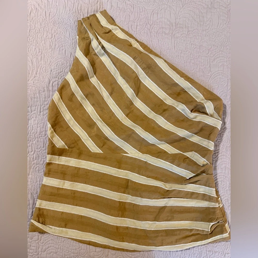 **SOLD** Zara Striped Asymmetric Jacquard Top Toffee Sz Medium - Picture 2 of 9